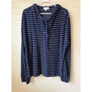 Soma Weekend Hooded Lounge Top XL Navy White Pullover Casual Comfort